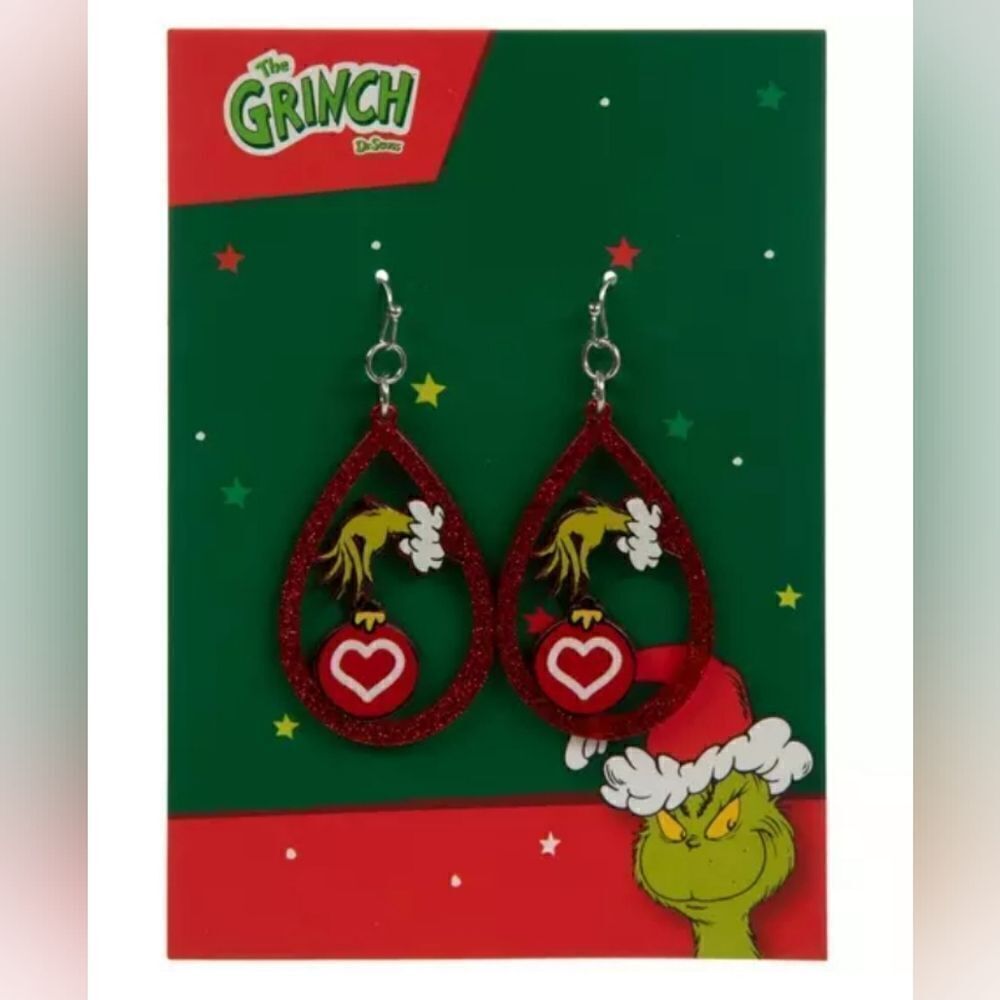 New Christmas Dr. SEUSS Grinch Hand Teardrop Earrings